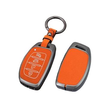 Imagem de Capa de couro para chave de carro em liga de zinco, suporte compatível com Hyundai Tucson Santa Fe Rena Sonata Elantra Creta Ix35 Ix45 I10 I30 I40(E-Style 1- Yellow)