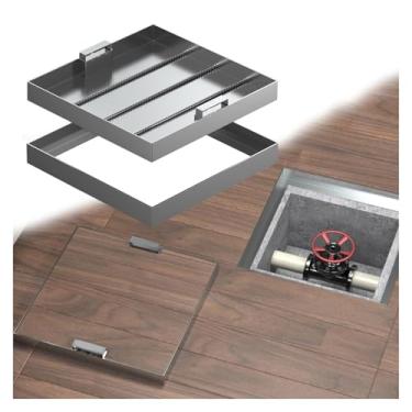 Imagem de Capa de fossa séptica de aço inoxidável, capa de inspeção de metal resistente com 2 alças retráteis, 30 40 50 60 70 80 90 cm capa de bueiro invisível externa (29,5 x 29,5 x 2 pol/75 x 75 cm)