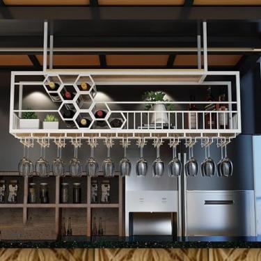 Imagem de Prateleiras de vinho de teto penduradas para copos de vinho, suporte de garrafa de vinho de cabeça para baixo, prateleiras flutuantes para taças, prateleiras flutuantes, prateleira decorativa