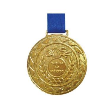 Imagem de Kit Com 10 Medalhas de Ouro M50 Esportiva Honra ao Mérito Com Fita Azu
