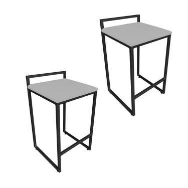 Imagem de Conjunto 02 Banquetas Alta Lavínia Suede Cinza Base Preto