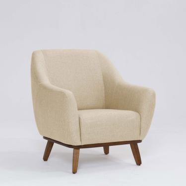 Imagem de Poltrona Decorativa Pauline D07 Base Madeira Linho Marfim - D'rossi