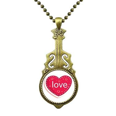 Imagem de Colar de coração rosa para dia dos namorados, pingente de música de guitarra antiga