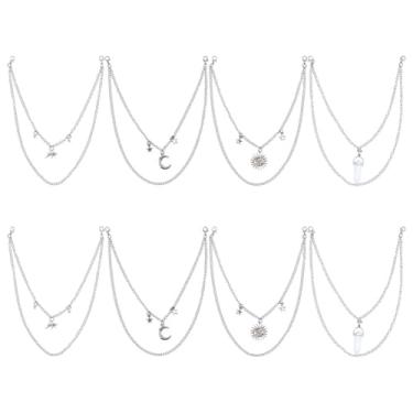 Imagem de GOMAKERER 8 peças, 4 estilos de correntes de pingente de sapato lua sol, platina, estilo tibetano, berloques de liga metálica, estilo punk, decoração de sapato de caveira com fechos de garra de