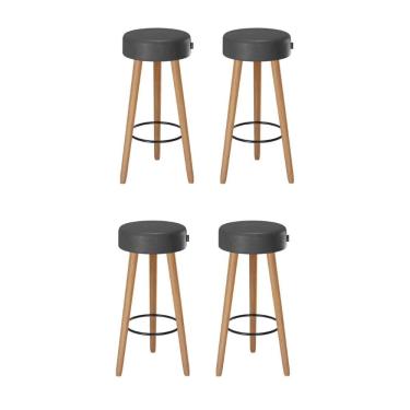 Imagem de Kit 4 Banquetas Alta Horizonte Assento Courino Estrutura MDF MDP 70 cm Preto Casa H