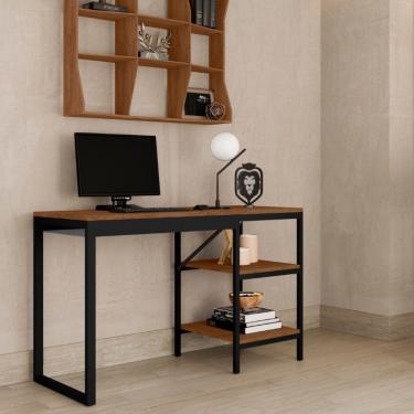 Imagem de Home Office Slim Com Prateleiras Práticas Mdf Canela Rustico