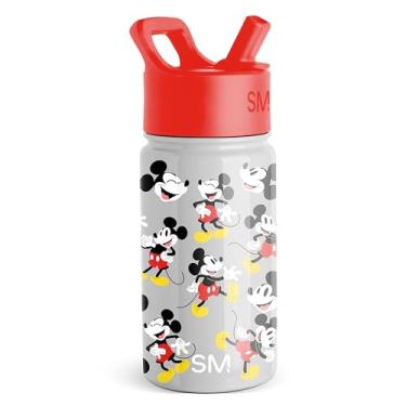 Imagem de Simple Modern Garrafa de água Kids Summit com tampa de canudo | Copo isolado de aço inoxidável Disney Mickey Mouse 400 ml para meninos, meninas, escola | Mickey Mouse cinza