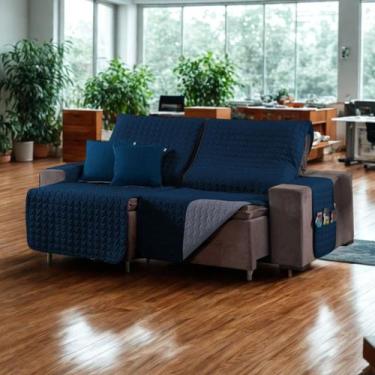 Imagem de Kit Capa Protetora Sofá Retrátil 2,20m Shield Dupla Face + Almofadas -