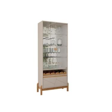 Imagem de Cristaleira Bari com Adega 2 Portas De Vidro - Off White/Cedro - CASA 