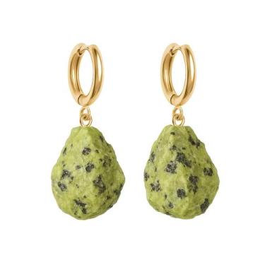 Imagem de Brinco de Argola Serpentinita - Cristal Natural, Banho Ouro 18k