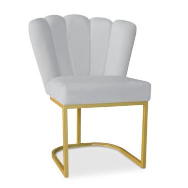 Imagem de Cadeira Pétala Estofada Veludo - Base Dourada Moderna para Sala de Jantar e Escritório (Base Metal, Cinza Claro)