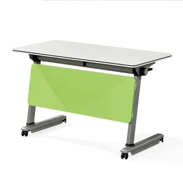 Imagem de Mesa de treinamento móvel flip top, mesa de computador dobrável com modéstia, camada de armazenamento e rodas traváveis, mesa de madeira, moldura de metal (cor: A, tamanho: 120 * 60 * 75 cm) (A 120