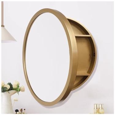 Imagem de AKALNNB Armário de banheiro redondo com espelho montado na parede, com porta espelhada e prateleiras ocultas