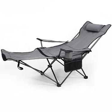 Imagem de Cadeira de acampamento, cadeira reclinável, leve, resistente ao desgaste, cadeira de praia de lazer, fácil de transportar com suporte para copos, espreguiçadeira de almoço de escritório com apoio para