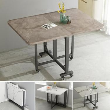 Imagem de Mesa de jantar dobrável moderna, mesa de jantar dobrável extensível, mesa expansível multifuncional com almofadas ajustáveis, estrutura de estrutura de aço carbono, suporta facilmente 250 kg, para