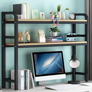Imagem de Estante de mesa de mesa de metal de 2 camadas para mesa de computador - estante multiuso de bancada, prateleira organizadora ajustável, prateleira de exibição de armazenamento aberta, para escritório