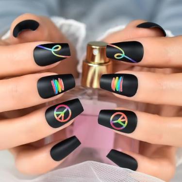 Imagem de Short Press On Nails - Balé Pequenas Unhas Falsas Ship To Dream Preto, Acabamento Fosco para Festa e Diário, Reutilizável 12 Tamanhos - 24 Kit de Unhas com Abas de Cola