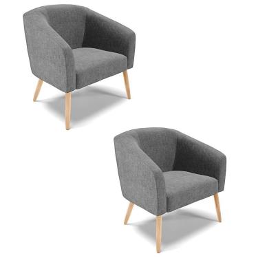 Imagem de Cadeira Sala De Jantar Pé Palito Natural Kit 2 Stella Linho D03 - D'rossi Cor Grafite