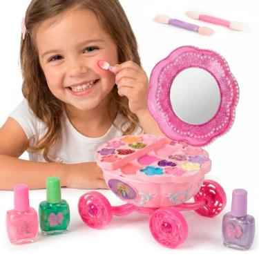 Imagem de Kit Maquiagem Infantil Carruagem Princesa Unitoys Com Sombras E Esmalt
