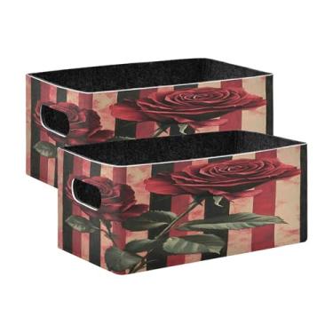 Imagem de xigua Conjunto de 2 caixas de armazenamento de rosas para o Dia dos Namorados, cubo de armazenamento dobrável, organizador de cestas de armazenamento para livros, prateleiras, armário, lavanderia