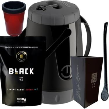 Imagem de Kit Para Tereré Garrafa Lisa Black Erva Mate 500g Copo Cuia Quadrado Acrílico Bomba Clássica Preta (CEREJA ICE)