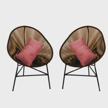 Imagem de Kit 02 Poltrona Cadeira Acapulco Sala Jardim Varanda Marrom Com Almofada Quadrada Suede Rose Gold - Ahazzo Móveis