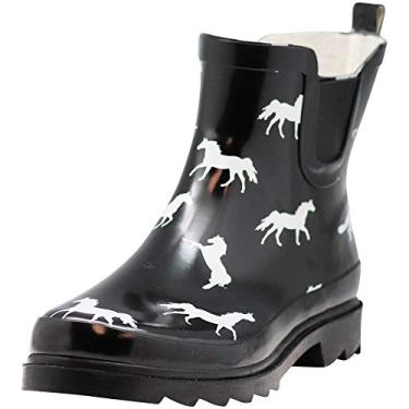 Imagem de NORTY - Botas de chuva femininas no tornozelo – Bota feminina impermeável para inverno primavera jardim, Cavalos pretos, 9