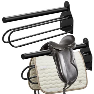 Imagem de Paterr 2 peças de suporte de selim para montagem na parede, suporte de sela, suporte de cavalo, armazenamento para cavalos ocidentais ingleses, suprimentos para tendas, acessórios (preto, tubo redondo