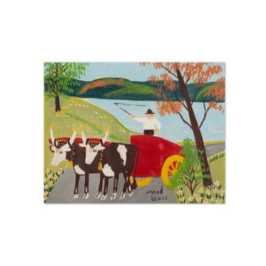 Imagem de Maud Lewis Poster-Famous Canvas Prints Reprodution-Artwork Picture Wall Art para decoração moderna de sala de estar (bois e carrinho vermelho) 60x80cm-23x31in sem moldura
