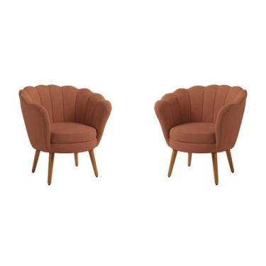 Imagem de Kit 2 Poltronas Decorativas Pétala Sala de Estar Tecido Suede Capuccin