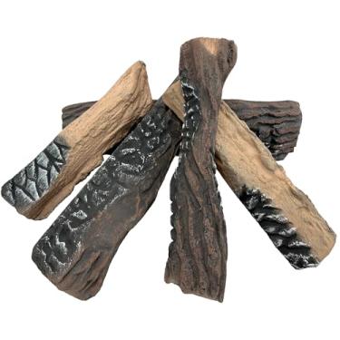 Imagem de MrGas Log 5 Peças De Toras De Cerâmica Para Lareira A Gás, Lenha Simulada, Ventilação, Decoração, Adequadas Para Lareiras Internas, Fogueiras Externas