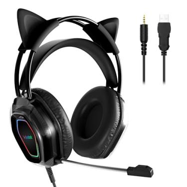 Imagem de Wantek Fone De Ouvido Gamer Com Orelhas Gato - Drivers 50 Mm, Microfone Cancelamento Ruído, Fio 3,5 Design Elegante E Leve (Preto)
