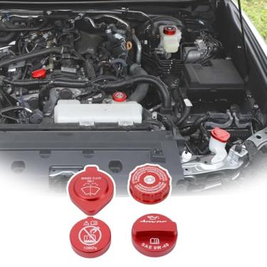 Imagem de Tampa de radiador de fluido de freio para limpador de para-brisa de óleo de motor para Toyota Tacoma 2024 2025, acessórios de tampa de motor de carro (vermelho)