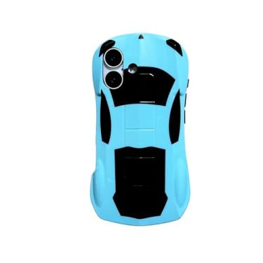 Imagem de Sepvaptfx Capa para iPhone 16 para meninos e meninas, design de carro esportivo de corrida 3D iPhone 16 para crianças, capa para iPhone 16 fofa e resistente (carro azul)