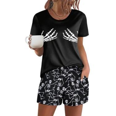 Imagem de Conjunto de pijamas femininos de manga curta Ekouaer, 2 peças de Hallo