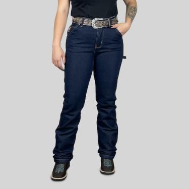 Imagem de Calça Jeans Carpinteira Feminina Cós Alto Larga Bolso Faca - Os Boiade