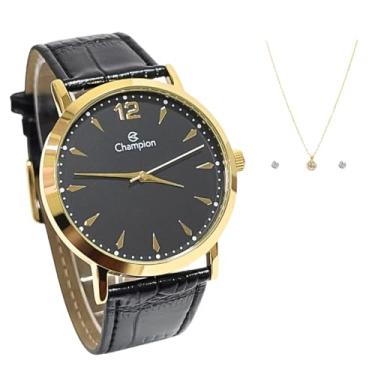 Imagem de Relógio Feminino Champion Dourado Pulseira de Couro Analógico Original Resistente a água CH22715P