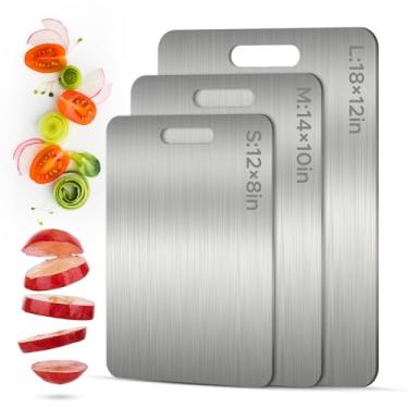 Imagem de Tábua de corte 100% de titânio puro, adequada para facas, grau alimentício, durável, lavável na lava-louças, dupla face para cozinha, carne/peixe/frutas/legumes (18 x 12)
