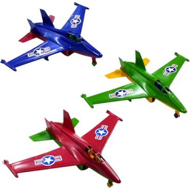 Imagem de 3 Avião Brinquedo Caça De Guerra Jato Infantil Plástico Kit Aviãozinho Plastico (VERMELHO AZUL VERDE)