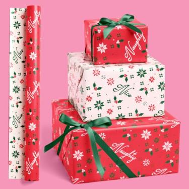 Imagem de xo, Fetti Papel de embrulho rosa impertinente ou agradável - Rolo de dupla face | Embrulho de presente de Natal, bolsa decorativa de Natal, lembrancinha de festa, presentes femininos