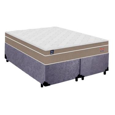 Imagem de Cama Box Casal Bipartido Suede + Colchão Lis Molas Ensacadas Plumatex 138x188x64cm Cor:cinza