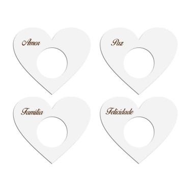 Imagem de Porta Guardanapo Coração Desejos Kit 4 Peças 7,5cmx6,5cm - Cria Arte Laser Branco