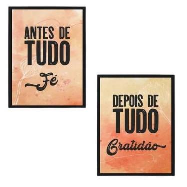 Imagem de Kit 2 Quadros Fé E Gratidão Marrom 33X24 Com Vidro - Preta - Quadros O