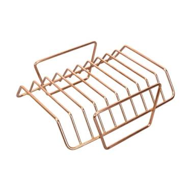 Imagem de Generic Suporte para costelas para grelhar carne, grelha para assar costelas, suporte para costelas para churrasqueira em aço inoxidável 304 para uso externo, Rosa Ouro