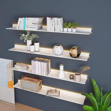 Imagem de Prateleiras de parede flutuantes, com placa de luz quente de LED, suporte luminoso para exibição de parede, divisórias decorativas adequadas para ambientes internos, shopping centers, decoração de