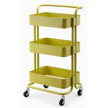 Imagem de Carrinho de rodinhas de 3 camadas, carrinho utilitário móvel de aço carbono, rack organizador de banheiro à prova d'água com rodas, armazenamento versátil para arte, artesanato, fraldas, cabeceira