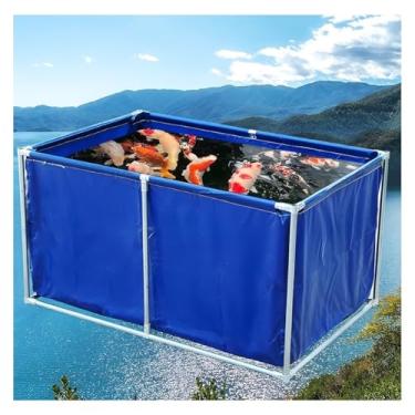 Imagem de Grande lago de peixes portátil com estrutura de aço e válvula de drenagem - Piscina de aquicultura de lona durável para uso ao ar livre, tanque de aquário Koi perfeito, fácil configuração e alta