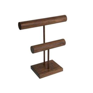 Imagem de VHDY85KA Suporte de joias leve luxuoso para colar de nogueira, suporte de relógio duplo, balcão de shopping vintage, adereços de exibição de joias, suporte de pulseira, suporte de exibição de joias