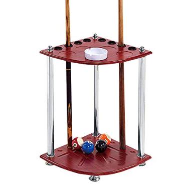Imagem de Rack de armazenamento de tacos de bilhar de madeira para tacos de piscina independentes comporta 8 tacos com acabamento em grão de teca rack de tacos de canto 36 x 60 cm