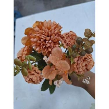 Imagem de Planta Artificial Buquê de Flores 30cm – Crisântemo, Rosa e Margarida – Decoração de Casa, Escritório e Festas (terracota,5 UNID)